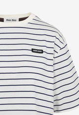 Miu Miu Logo Patch Striped T-shirt White MJN569SOOO17UY_F04QA