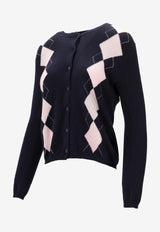 La Rose Intarsia Knit Argyle Cardigan Navy GDC22803_20102