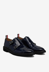 Thom Browne Polished Leather Double Monk Strap Shoes Navy MFG018CL0043_415