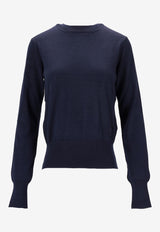 AMI PARIS Ami De Coeur Wool and Silk Sweater Navy FKS166KN0066_4011