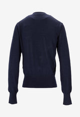 AMI PARIS Ami De Coeur Wool and Silk Sweater Navy FKS166KN0066_4011