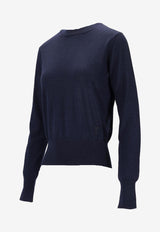 AMI PARIS Ami De Coeur Wool and Silk Sweater Navy FKS166KN0066_4011
