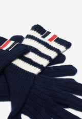 Thom Browne 4-bar Stripes Cashmere Gloves Navy MKG003A00011_415