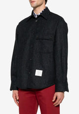 Thom Browne Name Tag Patch Oversized Tweed Shirt Midnight Blue MWL420A05385_415