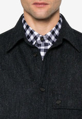 Thom Browne Name Tag Patch Oversized Tweed Shirt Midnight Blue MWL420A05385_415