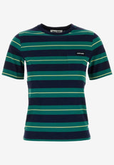 Miu Miu Logo Patch Striped T-shirt Green MJN537SOOO14RT_F046I