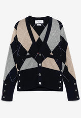 Thom Browne Argyle Intarsia Knit Cashmere Cardigan Navy FKC659AY2001_415