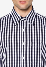 Thom Browne Gingham Check Poplin Shirt with Armband Navy MWL301OF0998_415