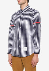 Thom Browne Gingham Check Poplin Shirt with Armband Navy MWL301OF0998_415