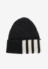 Thom Browne Intarsia Knit 4-bar Stripes Cashmere Beanie Gray MKH009A00011_025