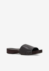 La Rose Studded Leather Clogs Gray 14925850_001