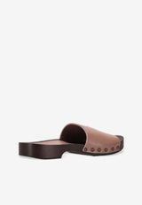 La Rose Studded Leather Clogs Beige 14925850_004