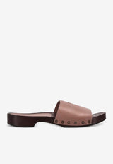 La Rose Studded Leather Clogs Beige 14925850_004