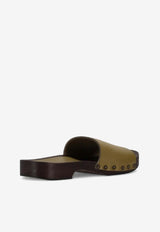 La Rose Studded Leather Clogs Green 14925850_006