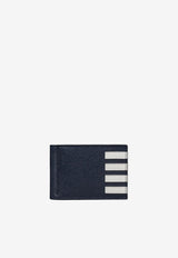 Thom Browne 4-bar Stripes Pebbled Leather Wallet with Money Clip Navy UAW077A00198_415