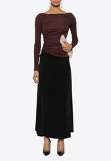 Elisabetta Franchi Boat-Neck Long-Sleeved Top Brown MD01352E2_644