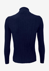 La Rose Ribbed High-Neck Sweater Blue J01121_30098