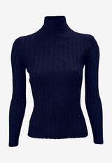 La Rose Ribbed High-Neck Sweater Blue J01121_30098