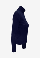 La Rose Ribbed High-Neck Sweater Blue J01121_30098