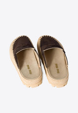 Miu Miu Suede and Raffia Flat Mules Brown 5D380EF010054_F0003