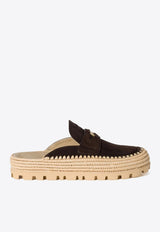 Miu Miu Suede and Raffia Flat Mules Brown 5D380EF010054_F0003