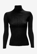 La Rose Ribbed High-Neck Sweater Black J01121_NERO