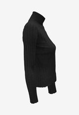 La Rose Ribbed High-Neck Sweater Black J01121_NERO