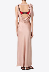 Miu Miu V-neck Draped Maxi Satin Dress Powder MF5894SOOO1254_F0924
