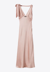 Miu Miu V-neck Draped Maxi Satin Dress Powder MF5894SOOO1254_F0924