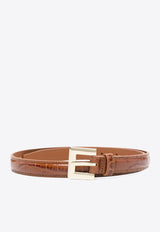 Anine Bing Nicola Croc-Embossed Leather Belt Brown A1210975_BWN1