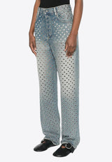 Golden Goose DB All-Over Eyelets Faded Jeans Blue GWP00844P001962_50100