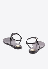 Saint Laurent Cassandre Leather Thong Sandals Black 818293AADF1_1000