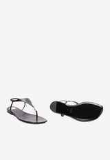 Saint Laurent Cassandre Leather Thong Sandals Black 818293AADF1_1000