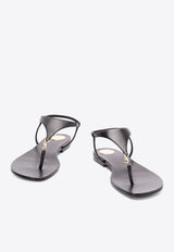 Saint Laurent Cassandre Leather Thong Sandals Black 818293AADF1_1000