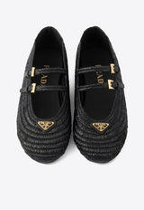 Prada Triangle Logo Crochet Knit Flats Black 1F927NF0052ACS_F0002