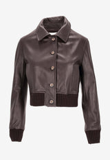 La Rose Leather Cropped Jacket Brown 1566_TMO