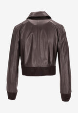 La Rose Leather Cropped Jacket Brown 1566_TMO