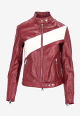 La Rose Leather Zip-Up Bomber Jacket Burgundy 1544GIUBBINONAPPA_BORDEAUX/WHITE