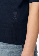 AMI PARIS Ami De Coeur Knit Polo T-shirt Blue FPL166KN0066_4011