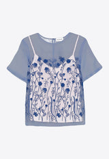 P.A.R.O.S.H Sorgente Floral Embroidered Top Light Blue D313077SORGENTE_012