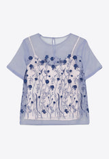 P.A.R.O.S.H Sorgente Floral Embroidered Top Light Blue D313077SORGENTE_012