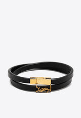 Saint Laurent Cassandre Double-Wrap Leather Bracelet Black 745602BL40J_1000