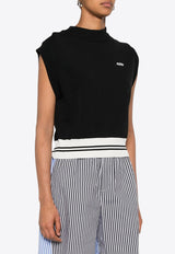 Autry Embroidered Logo Cropped Vest Black VEPWC1_KK