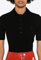 Courrèges Ribbed Knit Polo T-shirt Black VESMPO029FI0001_9999