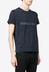 Saint Laurent Reverse Logo Print T-shirt Blue 663278Y37AW_4145