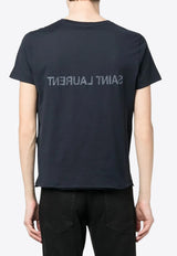 Saint Laurent Reverse Logo Print T-shirt Blue 663278Y37AW_4145