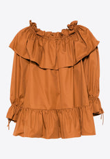 Saint Laurent Off-Shoulder Ruffled Mini Dress Brown 820312Y3A99_2498