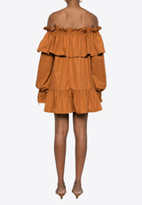 Saint Laurent Off-Shoulder Ruffled Mini Dress Brown 820312Y3A99_2498