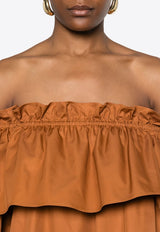 Saint Laurent Off-Shoulder Ruffled Mini Dress Brown 820312Y3A99_2498