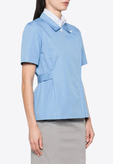 Miu Miu Canvas Shirt with Logo-Patch Light Blue MK1934SOOO1BMS_F0013